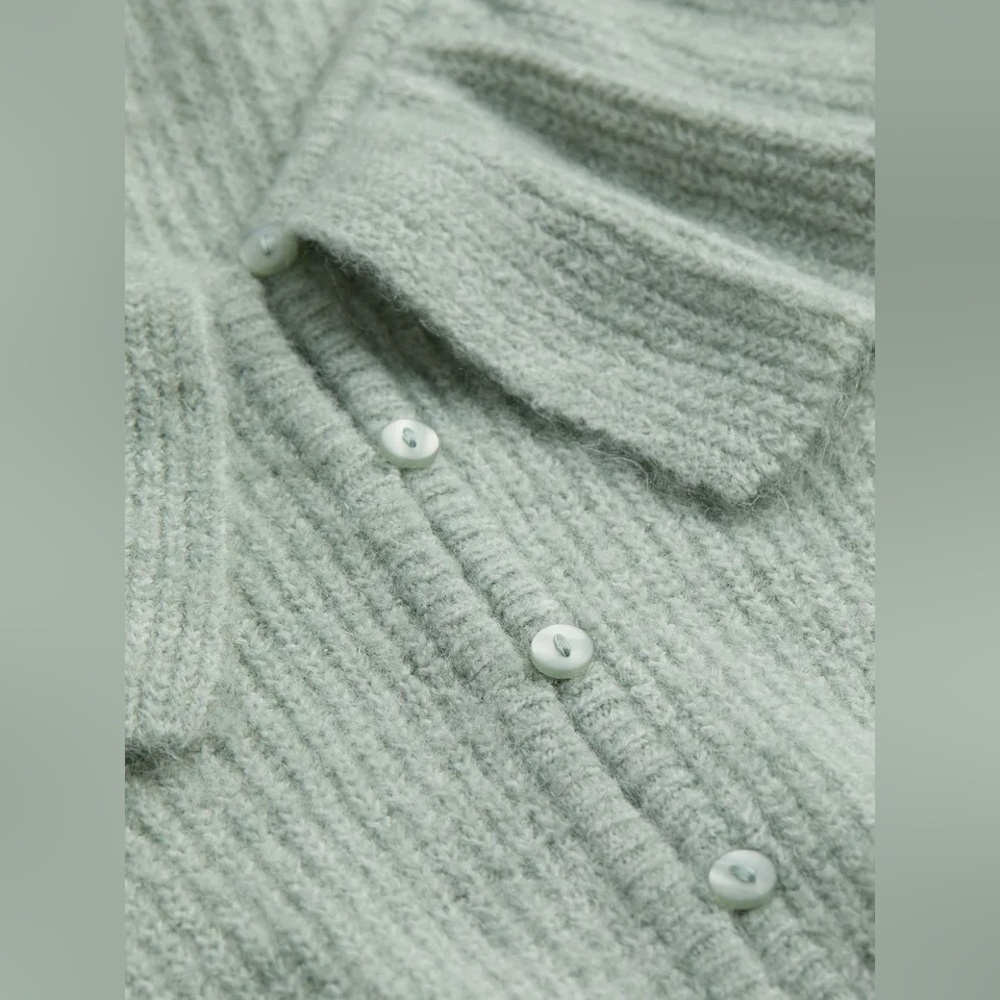 H&M Flounce Peter Pan Collared Cardigan in Sage Green - Picture 5 of 7